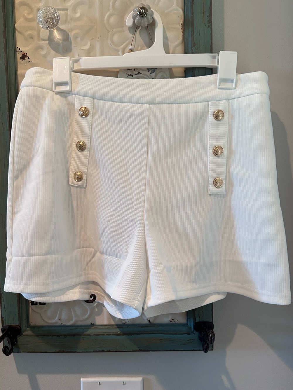 Hem & Thread White High-Waist Button Accent Shorts
